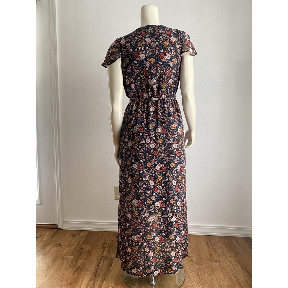 Xhilaration Dress Maxi Faux Wrap Boho/ Navy Abstract Print W/ Belt Large - Picture 9 of 9